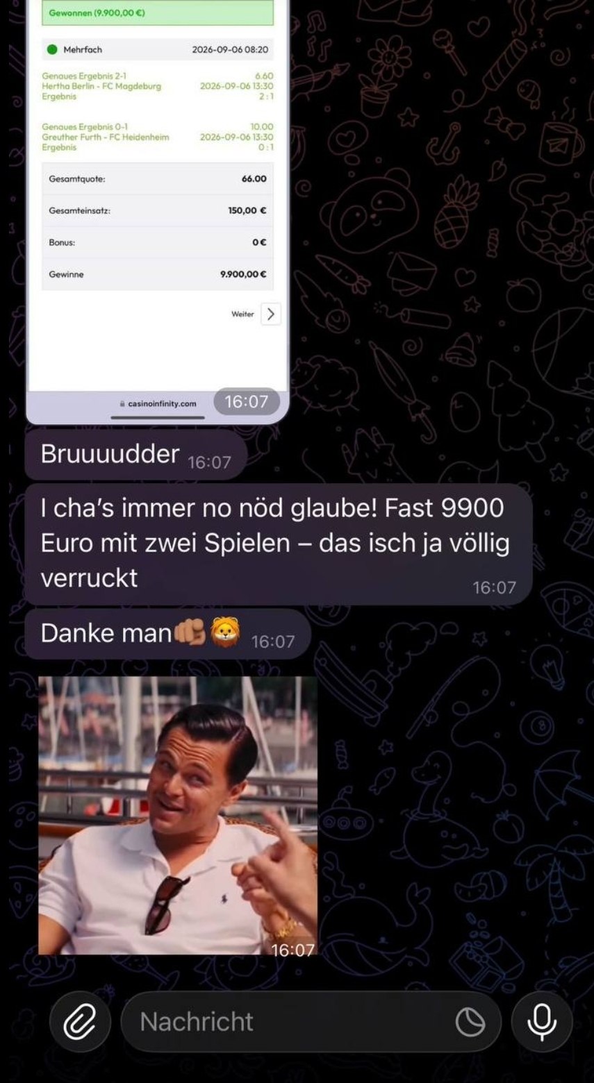Casinoinfinity Gewinnbild: 9.900 € aus 150 € Einsatz