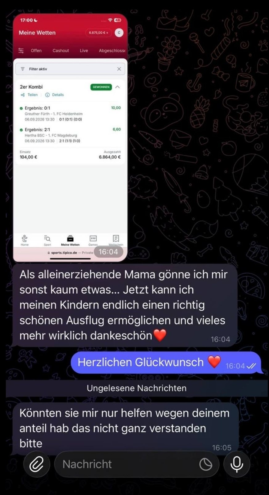Tipico Gewinnbild: 6.864 € aus 104 € Einsatz