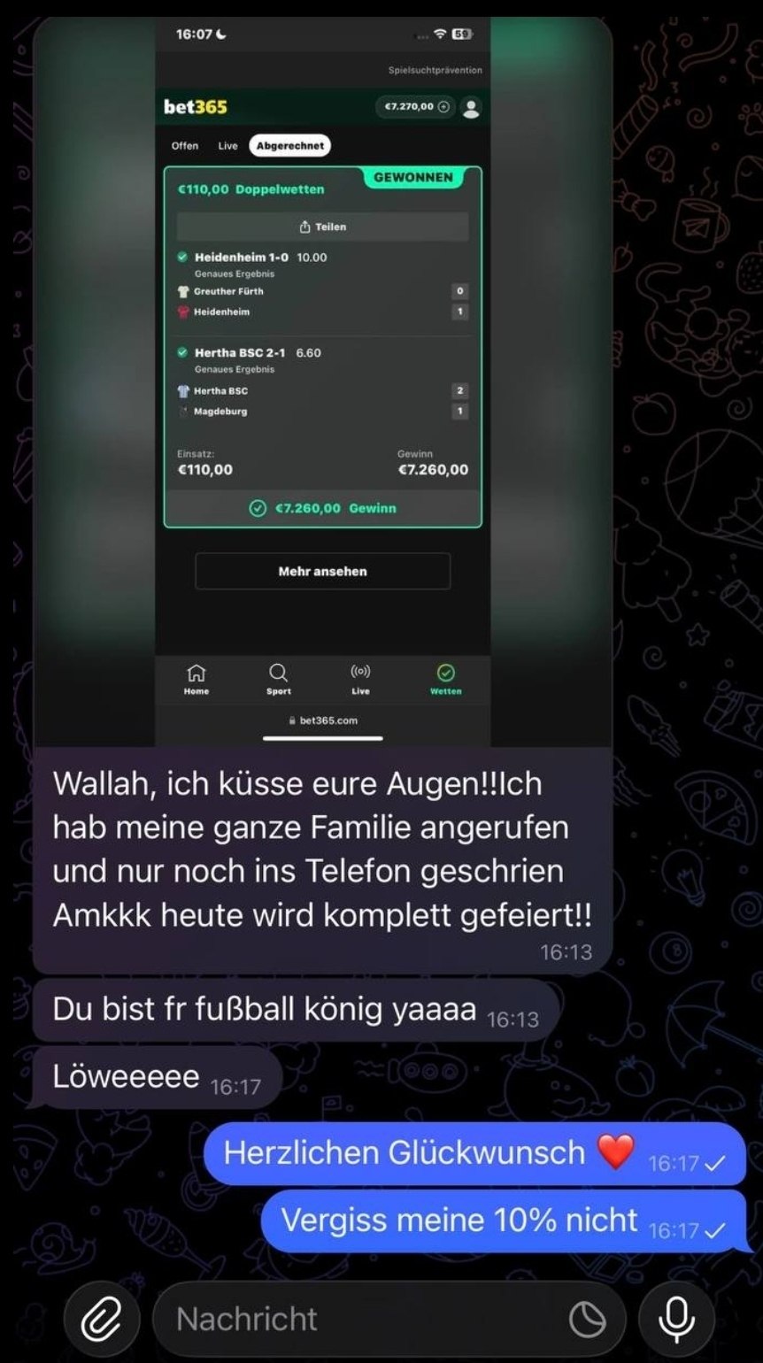 Bet365 Gewinnbild: 7.260 € aus 110 € Einsatz