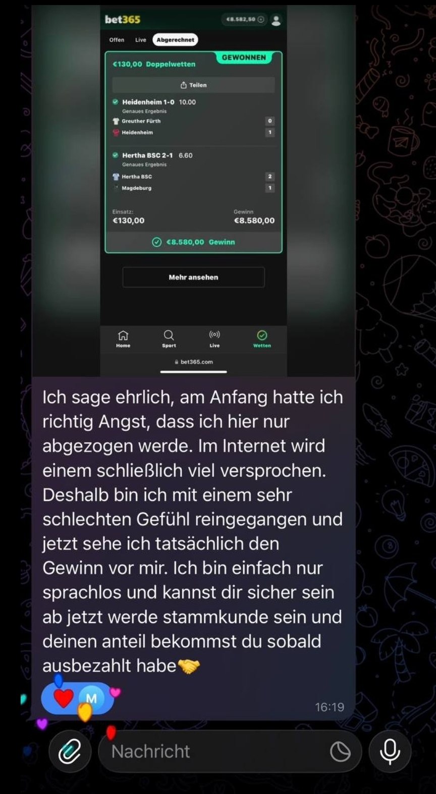 Bet365 Gewinnbild: 8.580 € aus 130 € Einsatz