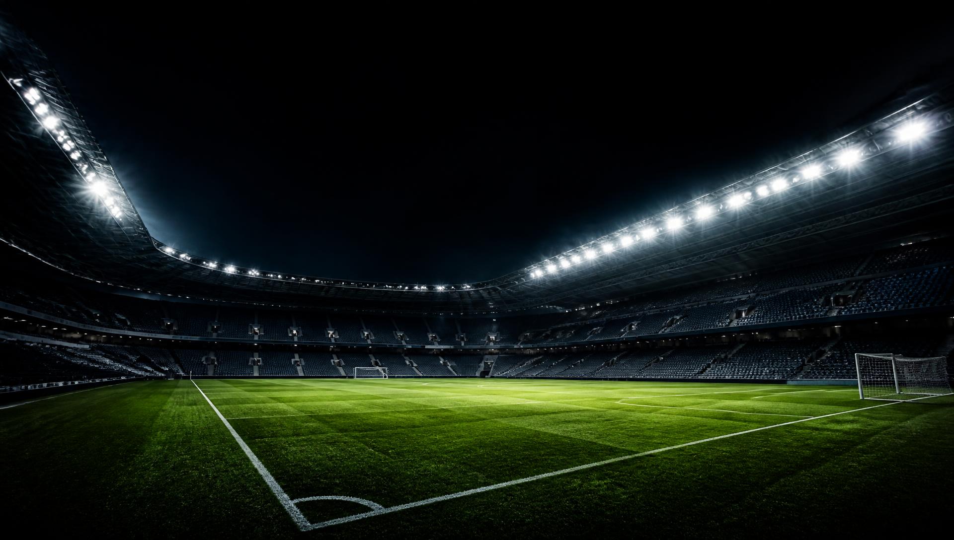 Dunkles Fußballstadion mit Flutlicht